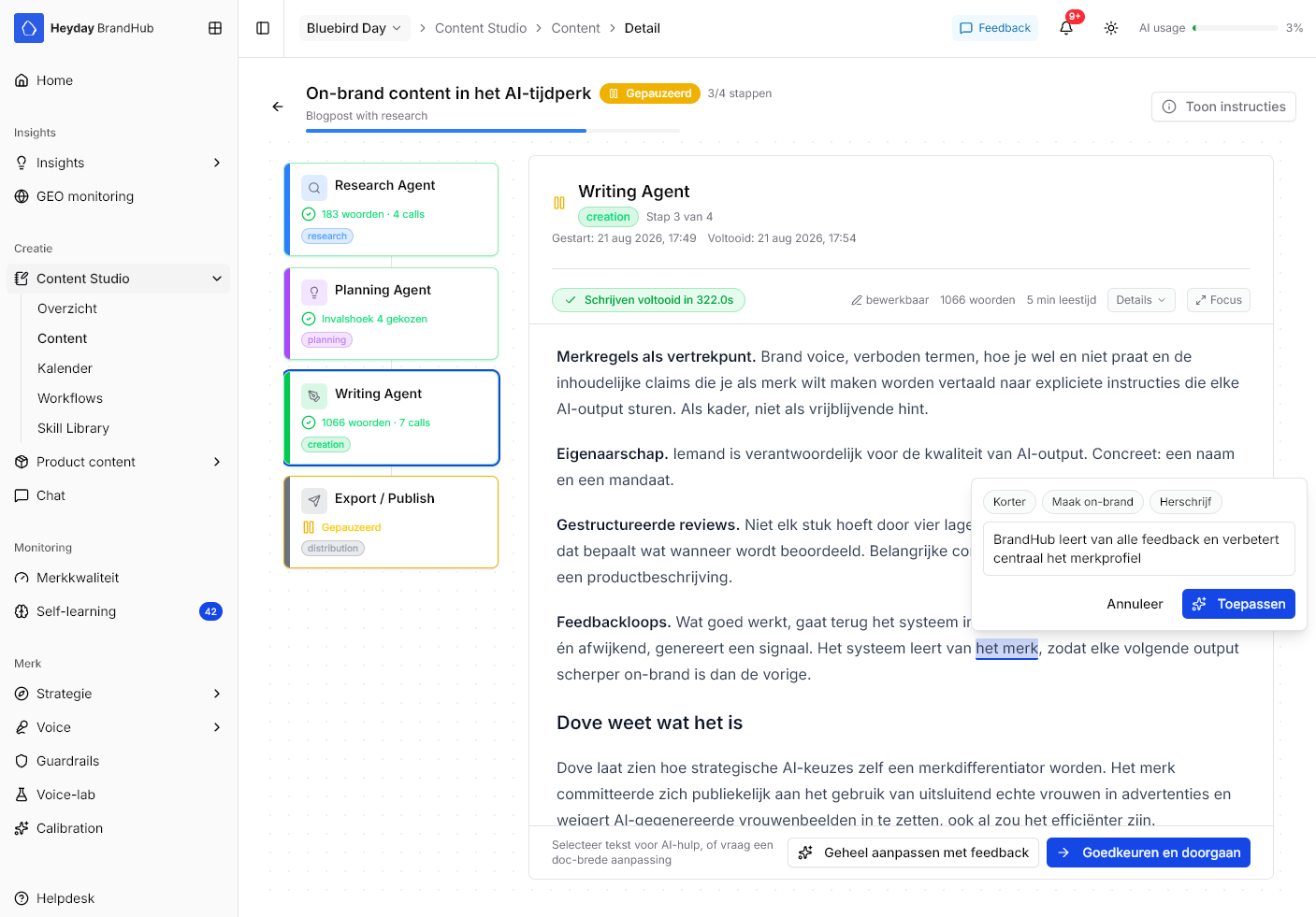 Screenshot of Heyday BrandHub in use.